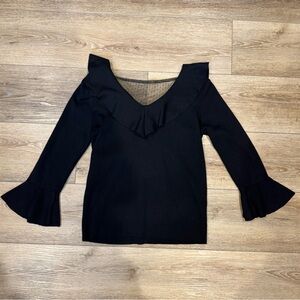 NEW Polka Dot Mesh Black Taffeta Ruffled Blouse Top Shirt in Black, XS